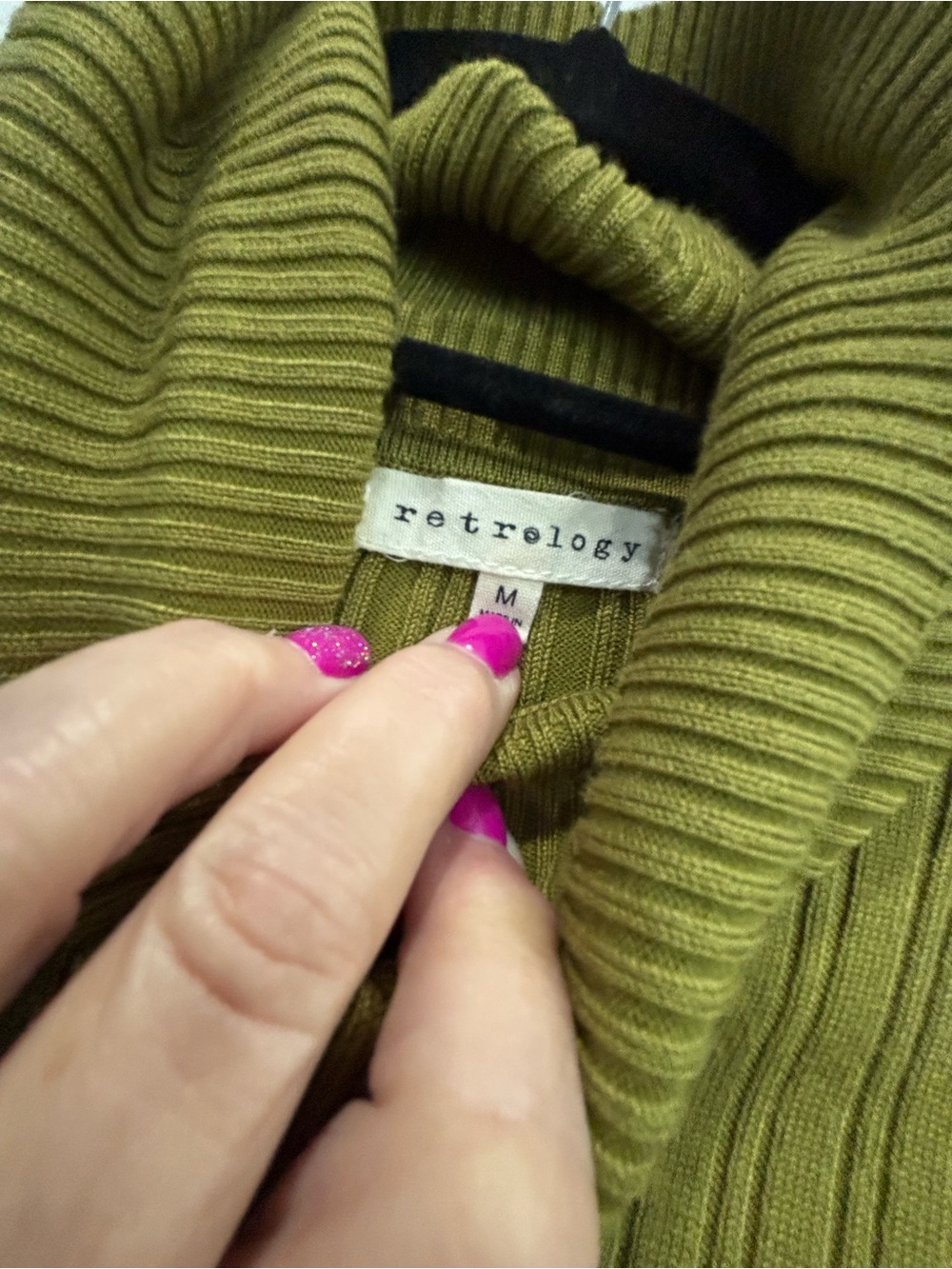 Retrology Olive Ribbed Turtleneck Sweater - Women's M